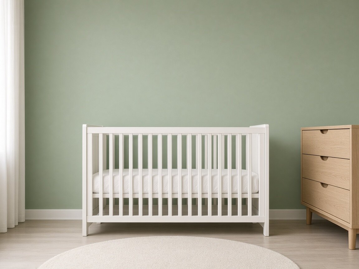 A sage-green nursery wall above a white crib (AI picture)